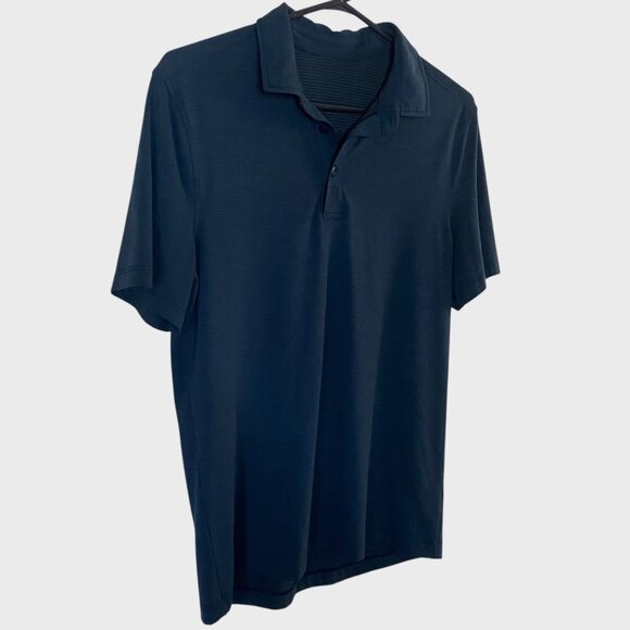 Lululemon Evolution Polo Shirt Navy Blue Mens Small Short-Sleeve 4-Way Stretch - Picture 3 of 9